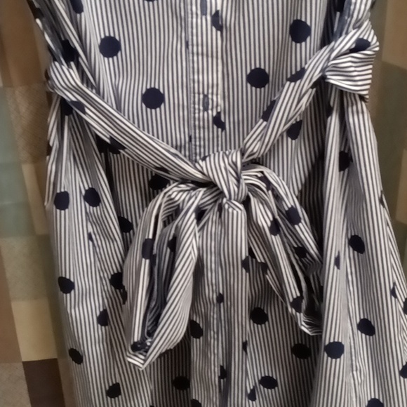 FINAL PRICE NWOT Boden blue/white striped shirt dress/navy polka dots/sash belt - Picture 9 of 15